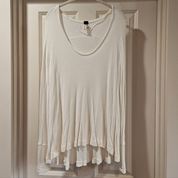 Free People Malibu Thermal Tee Long Sleeve Thumbholes Scoop Neck Ivory Small EUC - Picture 15 of 16